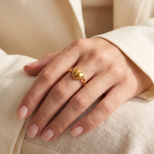 Anillo Corazón Cadena con corazón central
