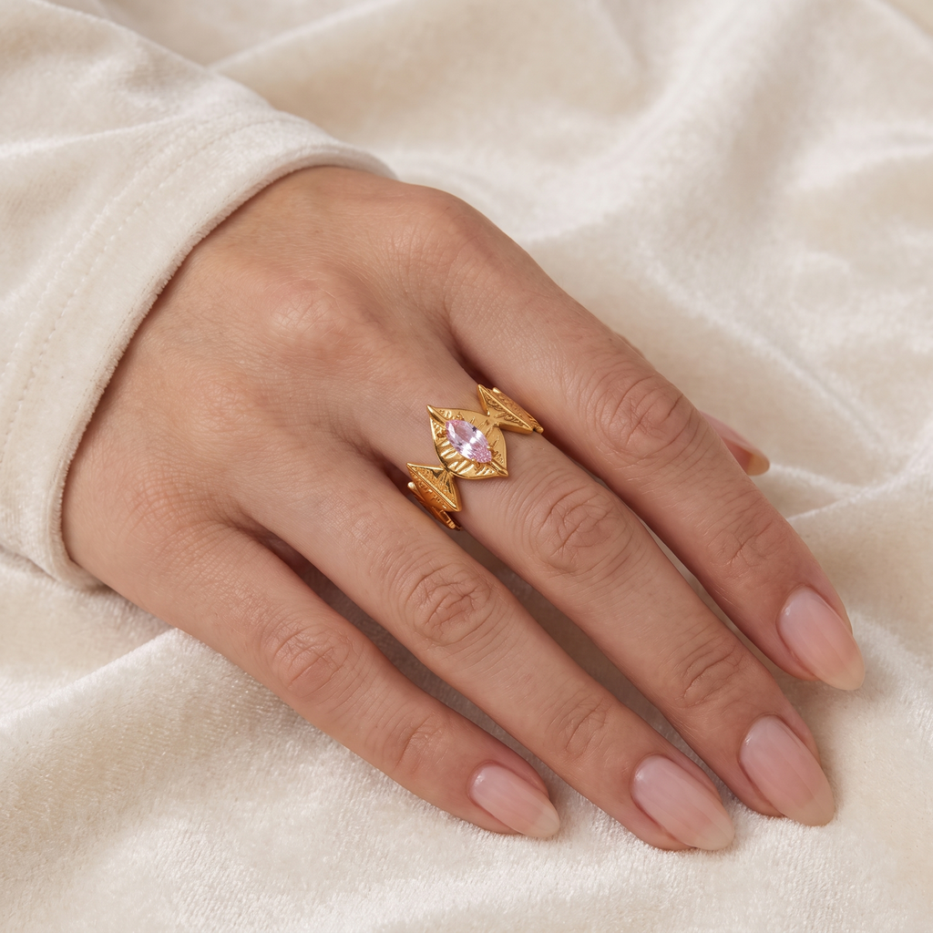Anillo Tiara Rosa en forma de corona con circonita rosa