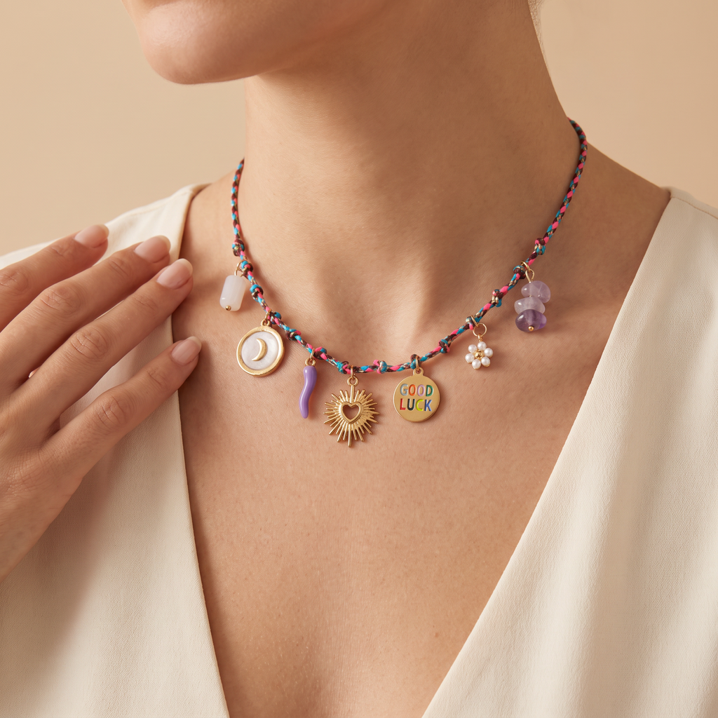 Collar Brisa Multicolor de cuerda con charms