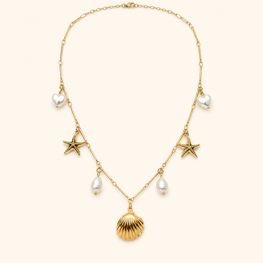 Collar Marea Charms con estrella de mar, conchas y perlas