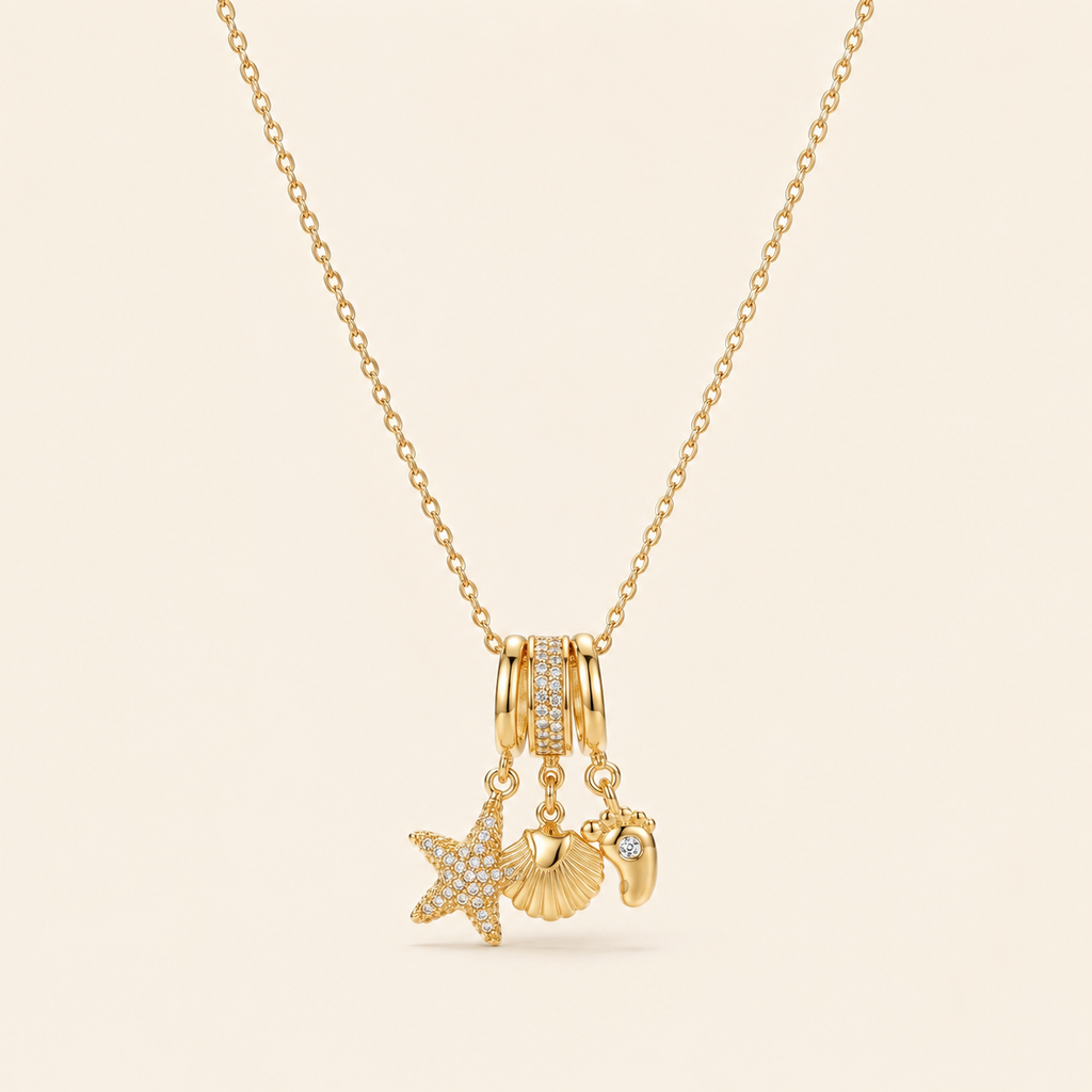Collar Costa con charms de estrella, conchas y mostacilla