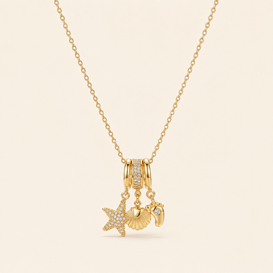 Collar Costa con charms de estrella, conchas y mostacilla