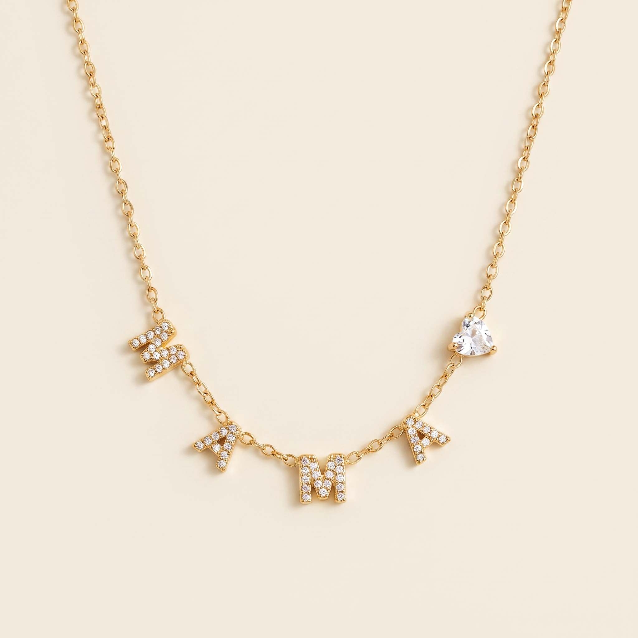 Collar Mamá con la palabra mamá en circonitas y corazón