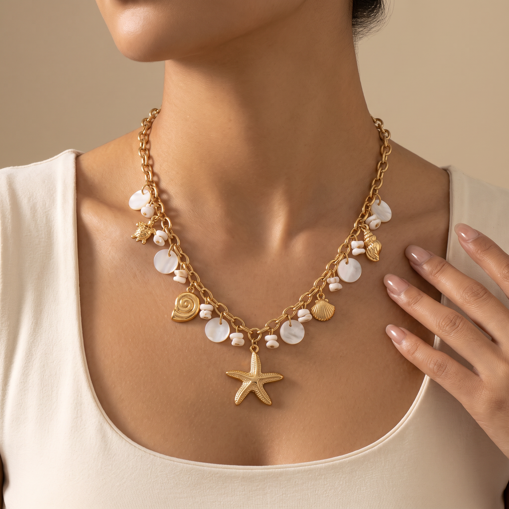 Collar Estrella de Mar con conchas y estrella central