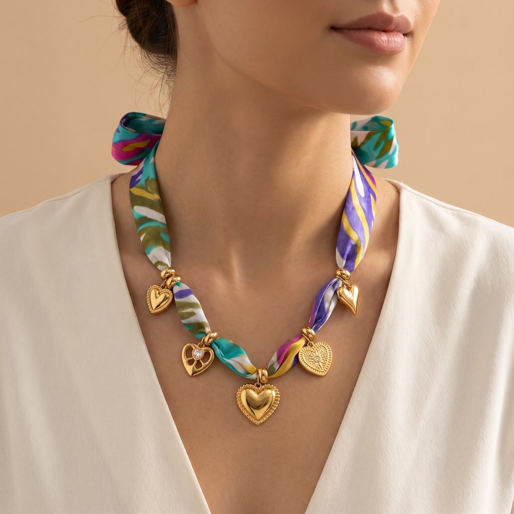 Collar Pañuelo Charms de tela colorida con charms