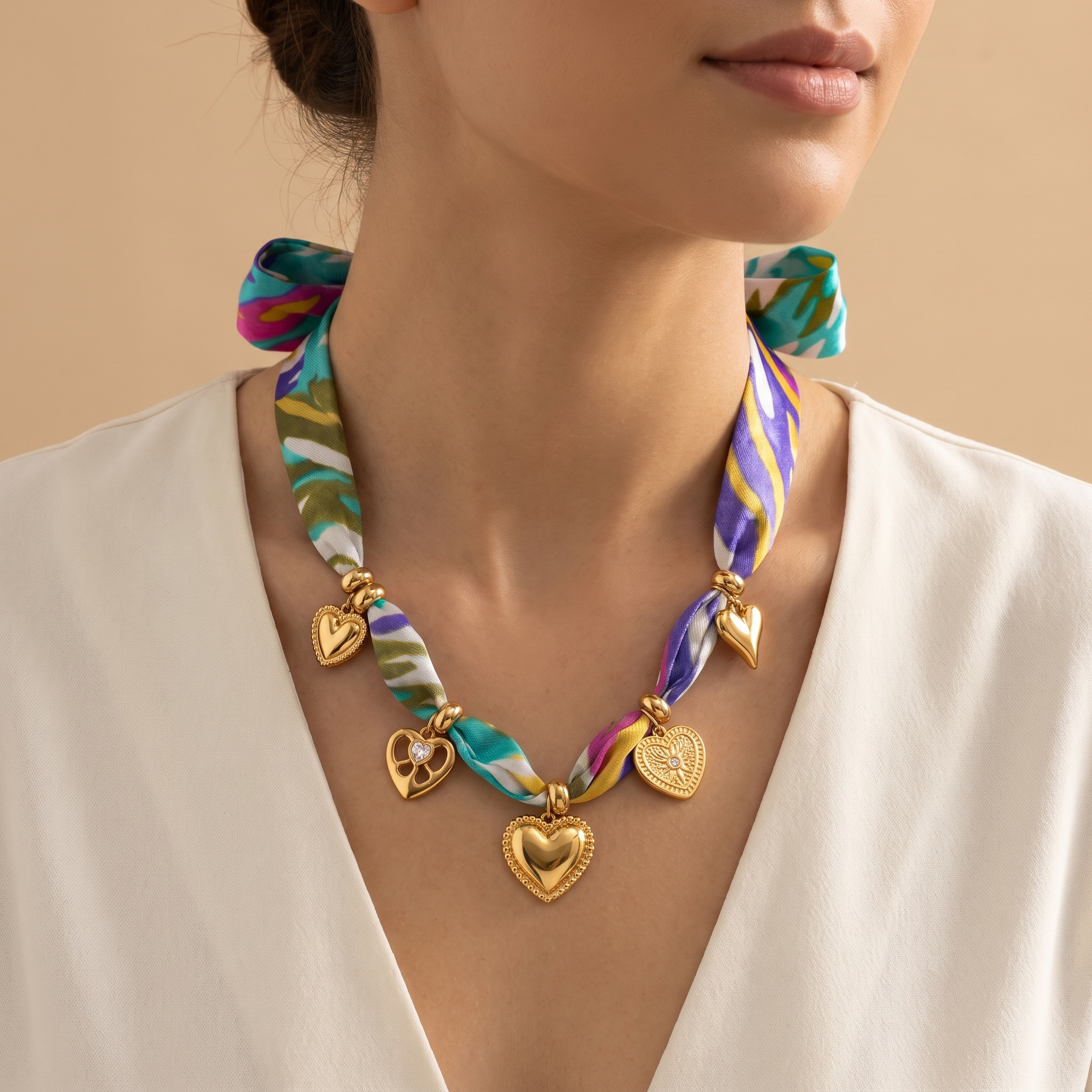 Collar Pañuelo Charms de tela colorida con charms