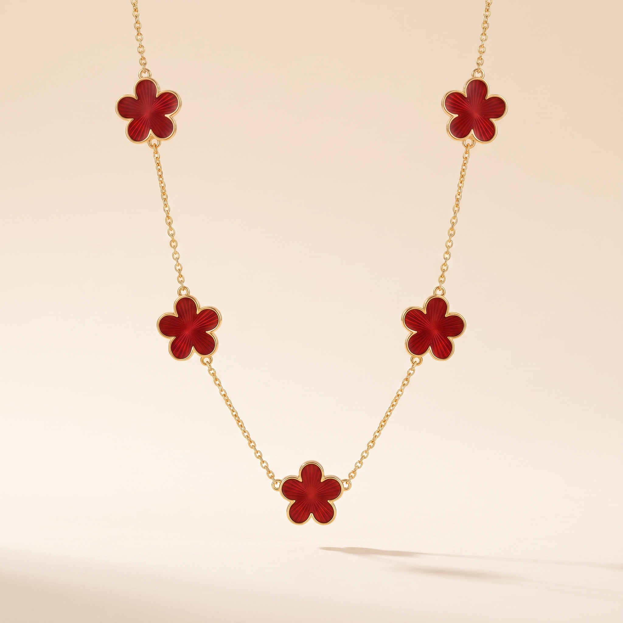 Collar Bloom Rojo de flores rojas con borde dorado