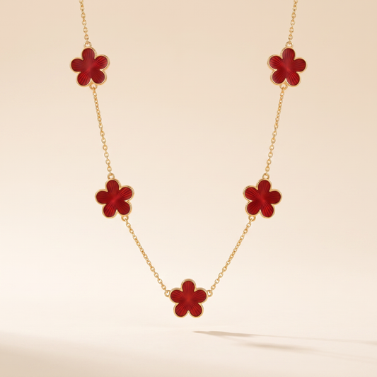 Collar Bloom Rojo de flores rojas con borde dorado