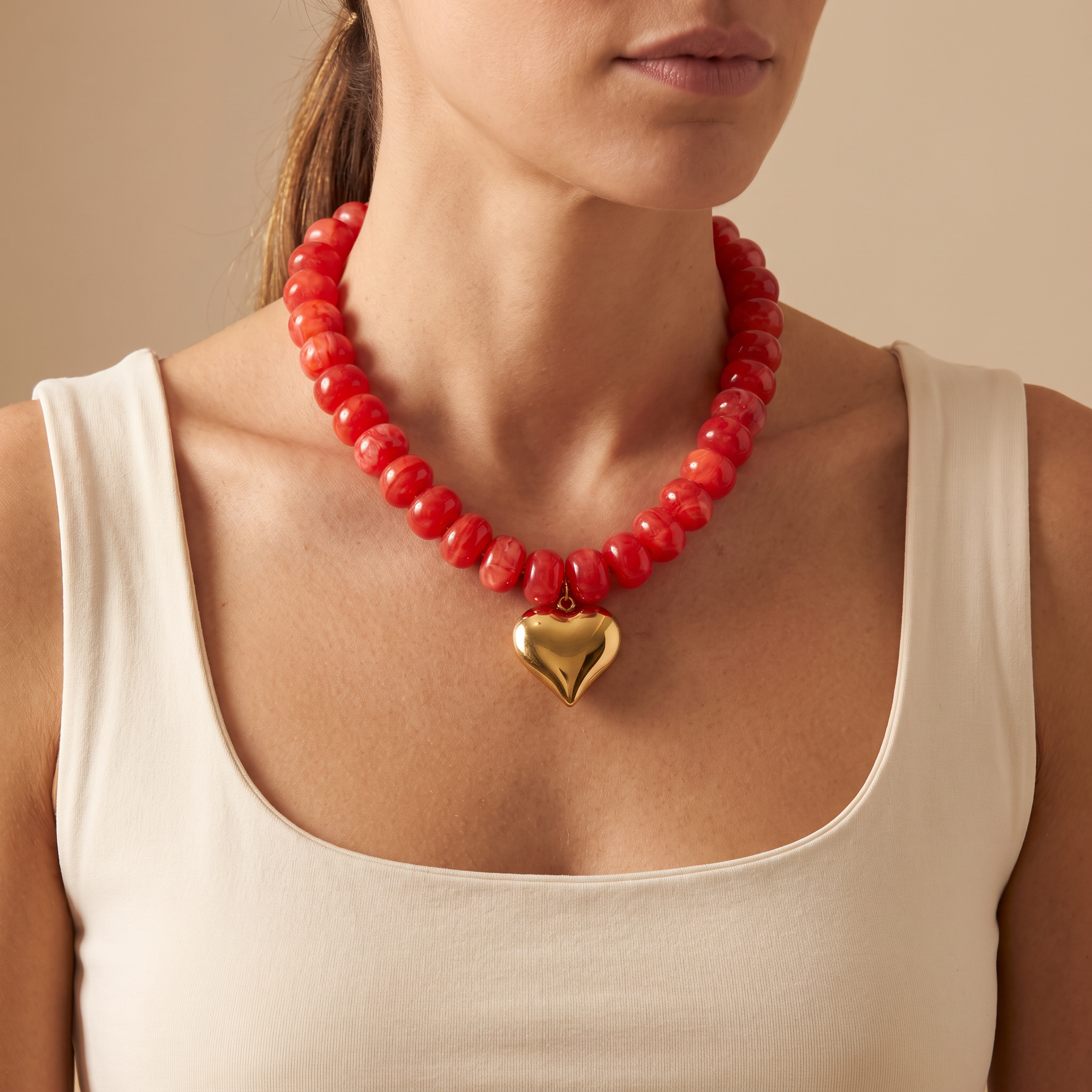 Collar Corazón Pop Rojo de cuentas grandes con charm de corazón