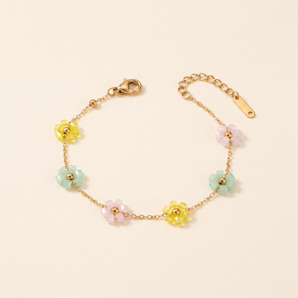 Pulsera Bloom Mostacilla con flores de mostacilla de colores
