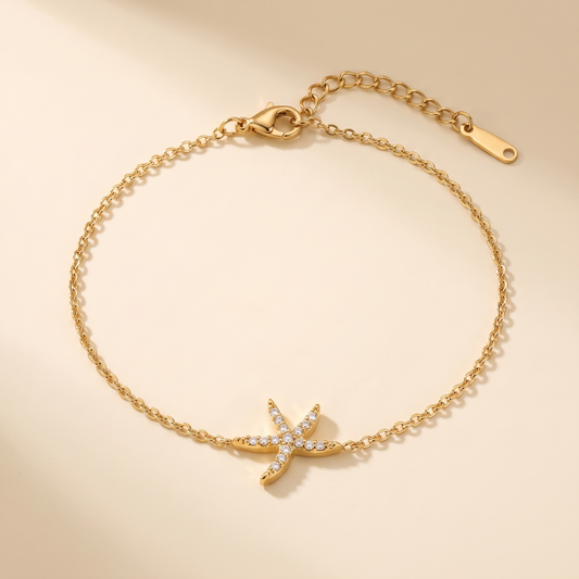 Pulsera Estrella de Mar con estrella central y circonitas