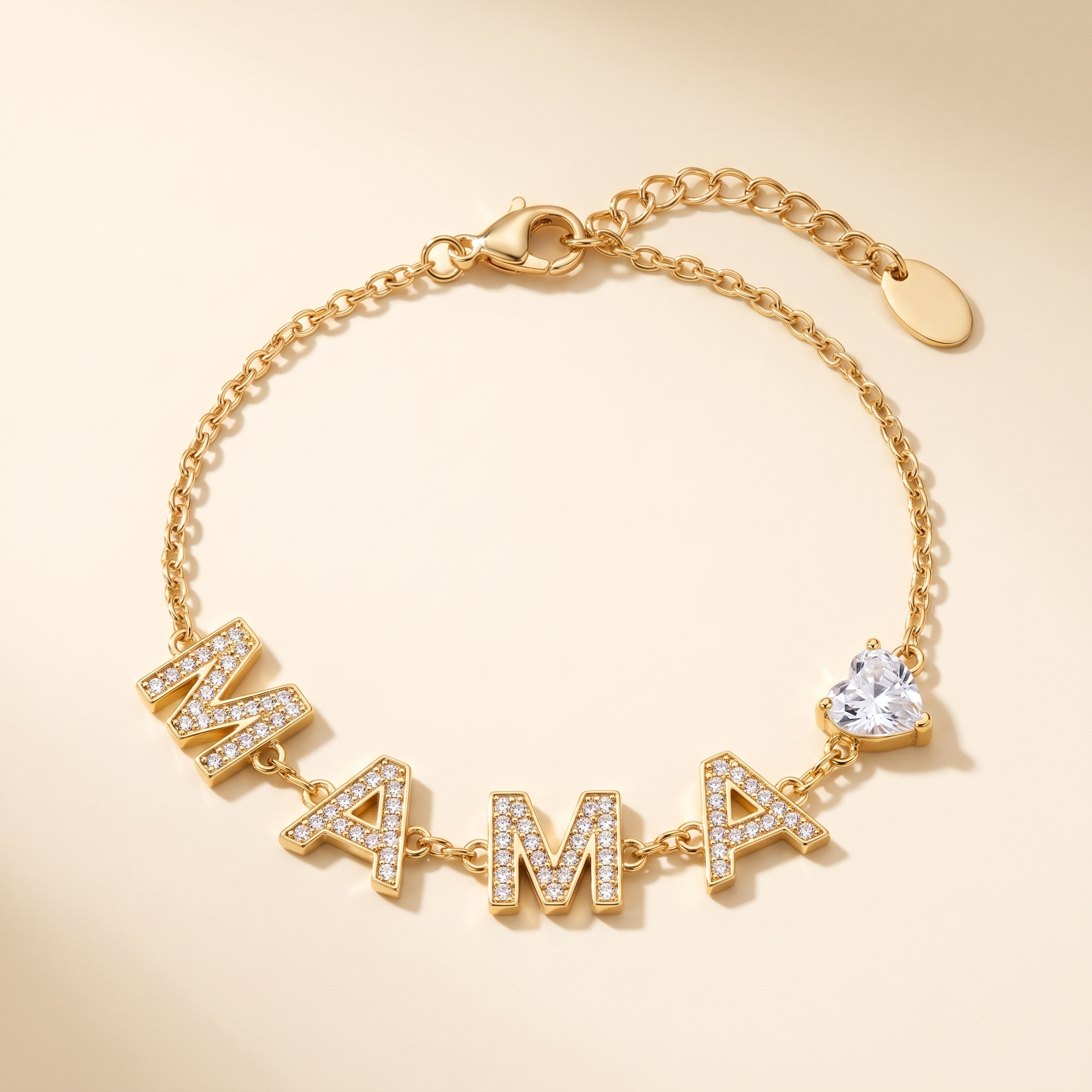 Pulsera Mamá Letras con la palabra mamá en circonitas y corazón