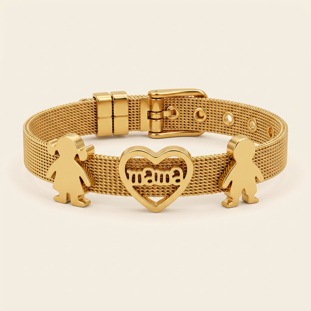 Brazalete Mamá Amor ajustable con corazón mamá y figuras de niño y niña