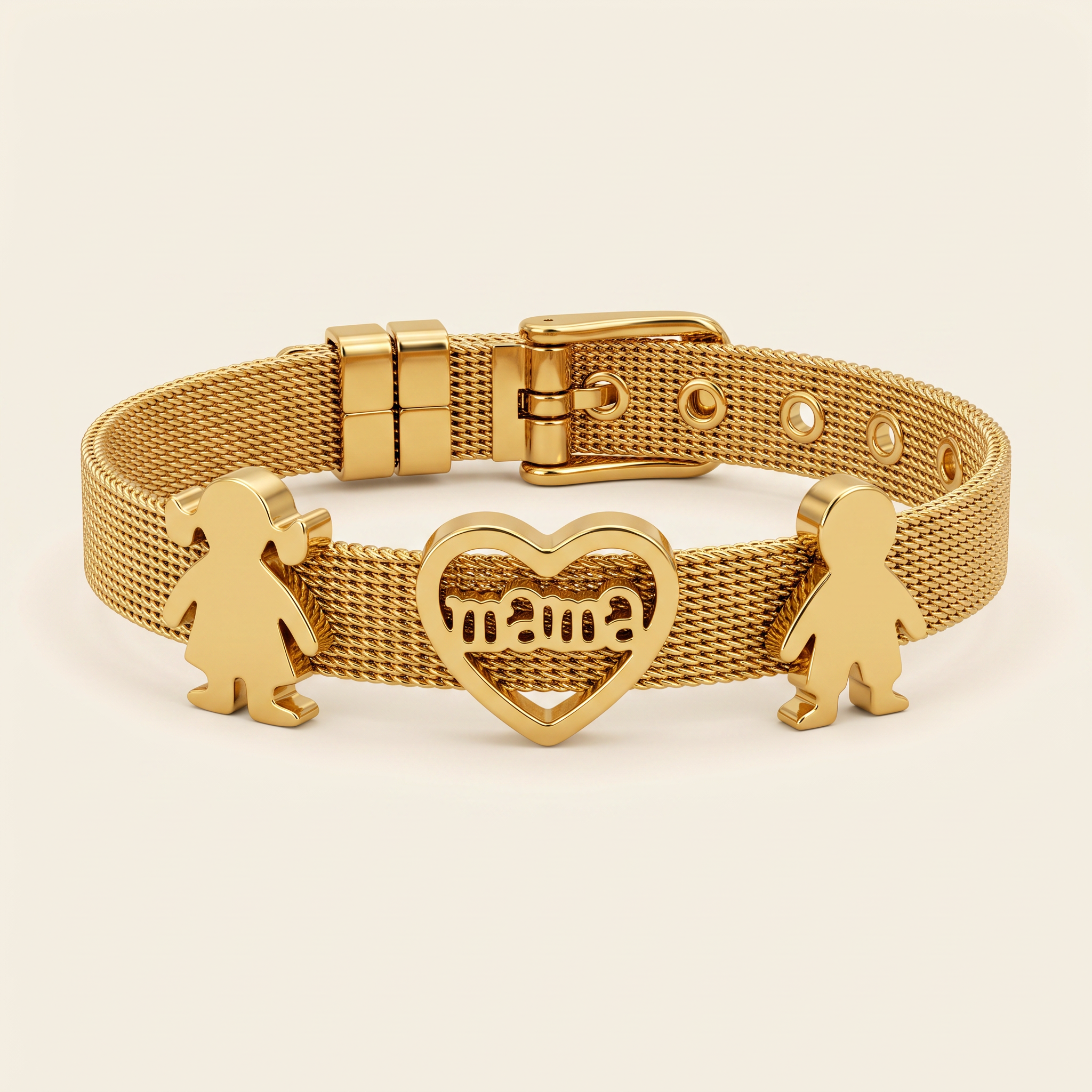 Brazalete Mamá Amor ajustable con corazón mamá y figuras de niño y niña