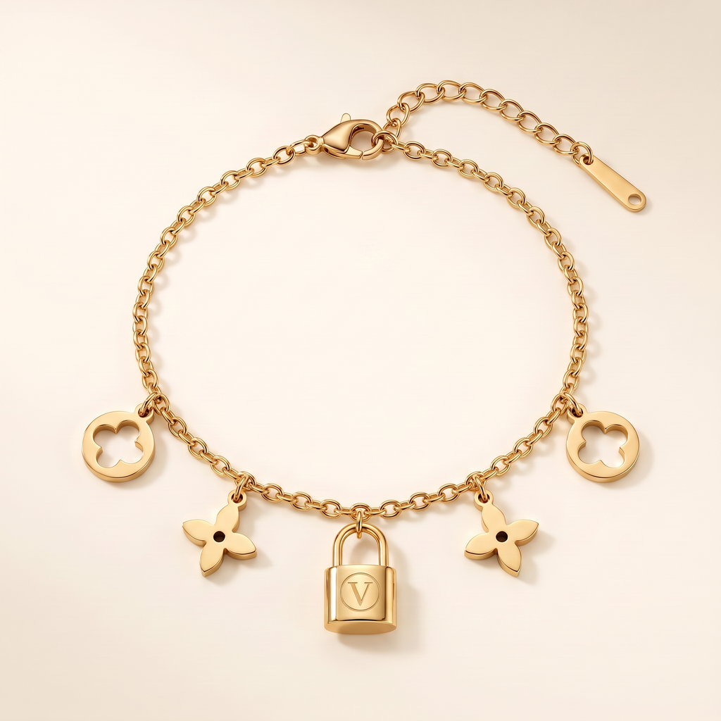 Pulsera Heritage con colgantes de flor y candado