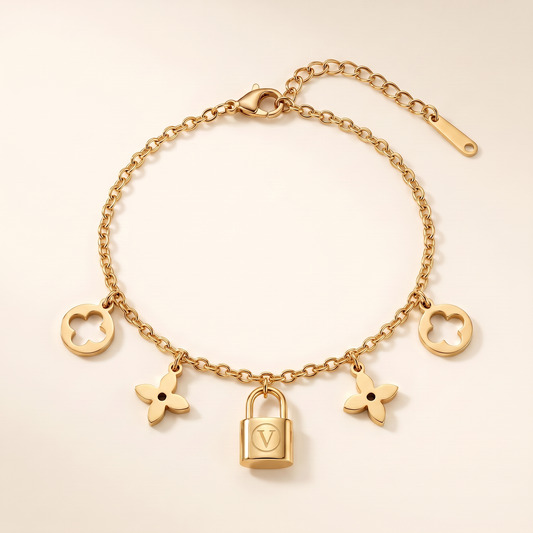 Pulsera Heritage con colgantes de flor y candado