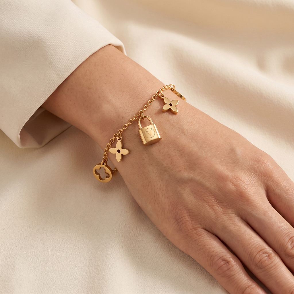 Pulsera Heritage con colgantes de flor y candado
