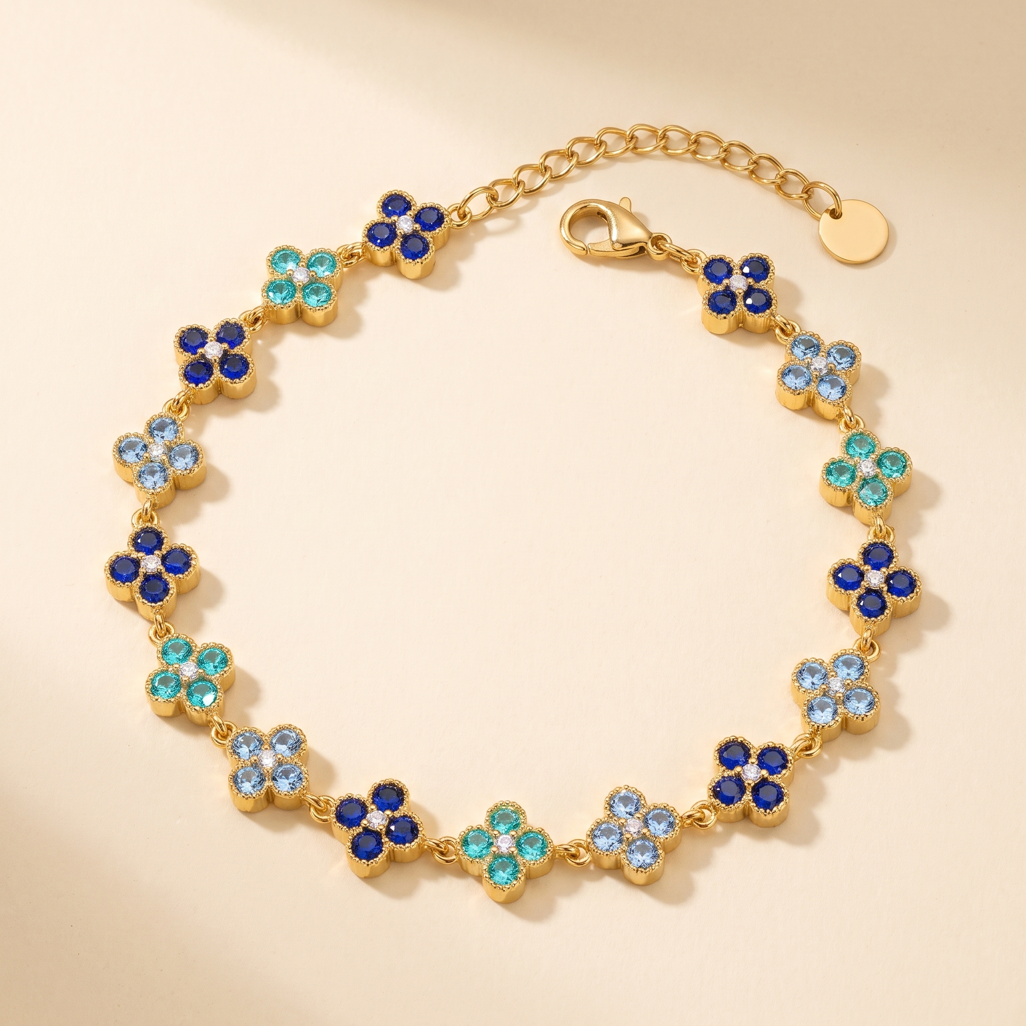 Pulsera Flor Gemma Azul con flores de circonitas azules
