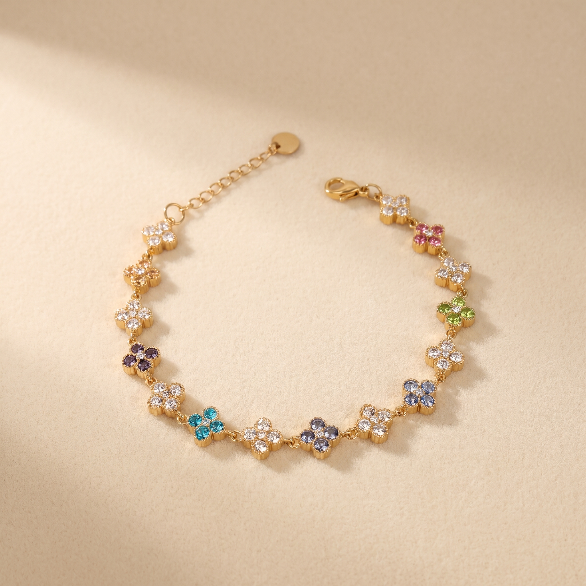 Pulsera Flor Gemma Multicolor con flores de circonitas de colores