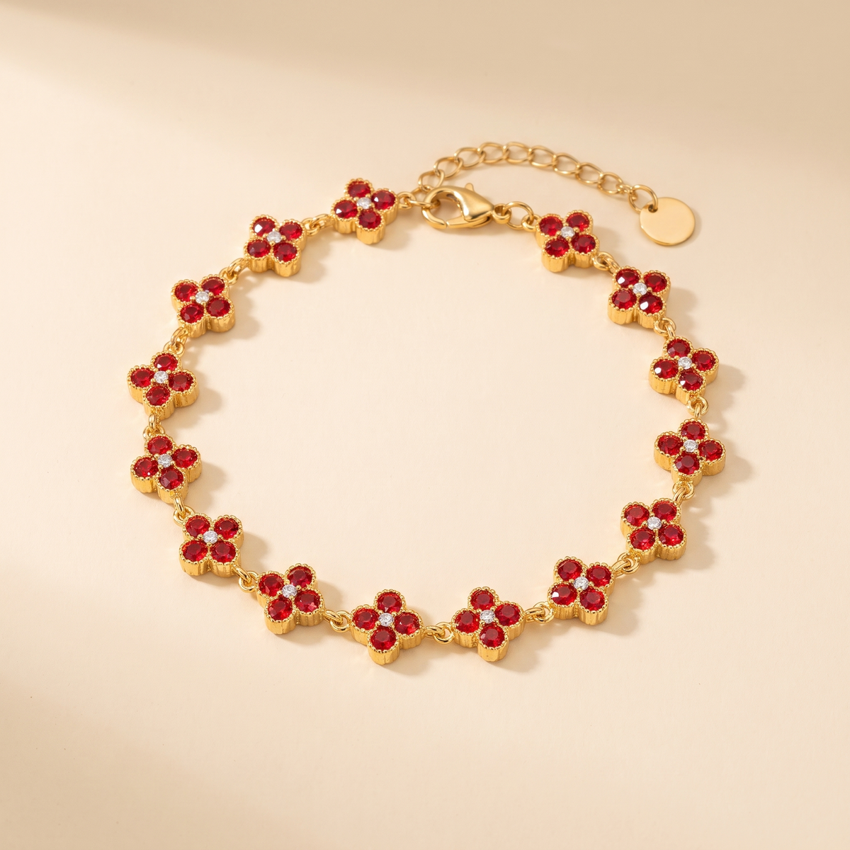 Pulsera Flor Gemma Roja con flores de circonitas rojas