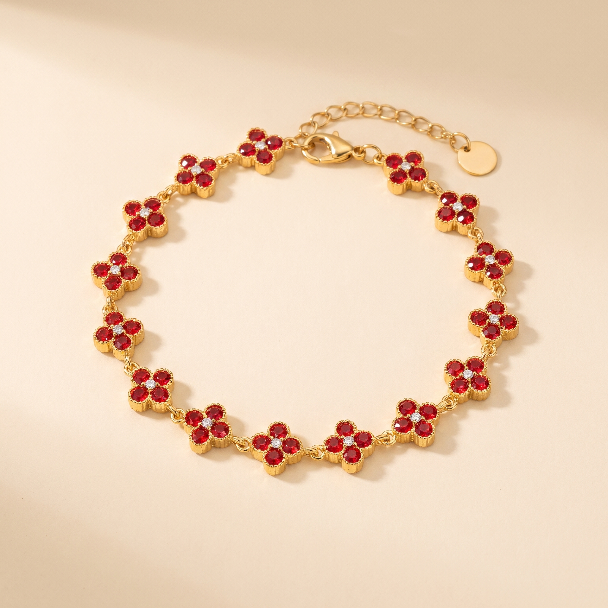 Pulsera Flor Gemma Roja con flores de circonitas rojas