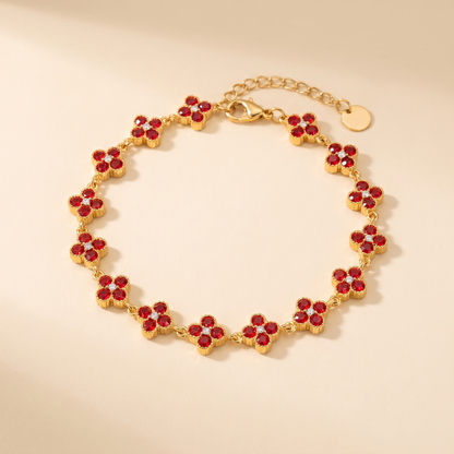 Pulsera Flor Gemma Roja con flores de circonitas rojas