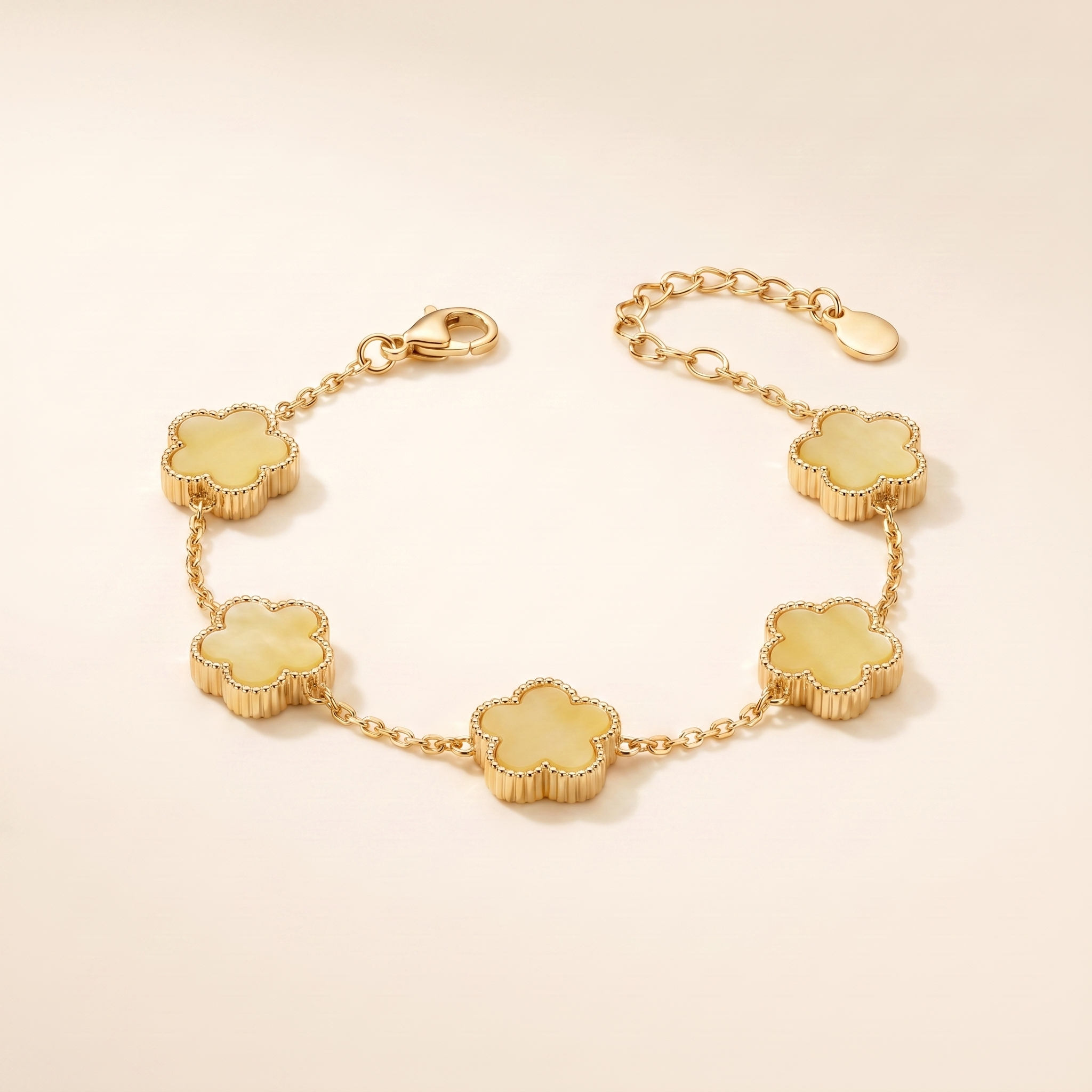 Pulsera Bloom Amarilla con flores amarillas de borde dorado