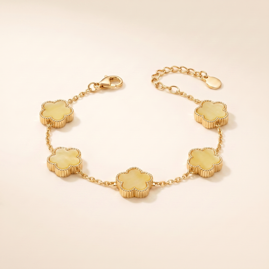 Pulsera Bloom Amarilla con flores amarillas de borde dorado