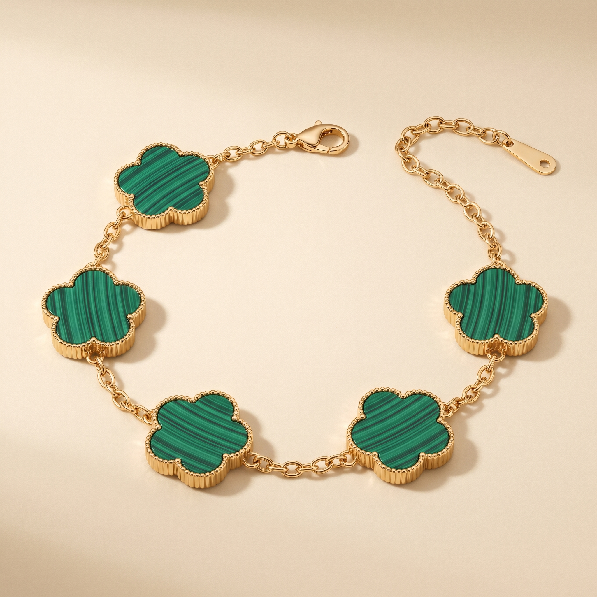 Pulsera Bloom Verde con flores verdes de borde dorado
