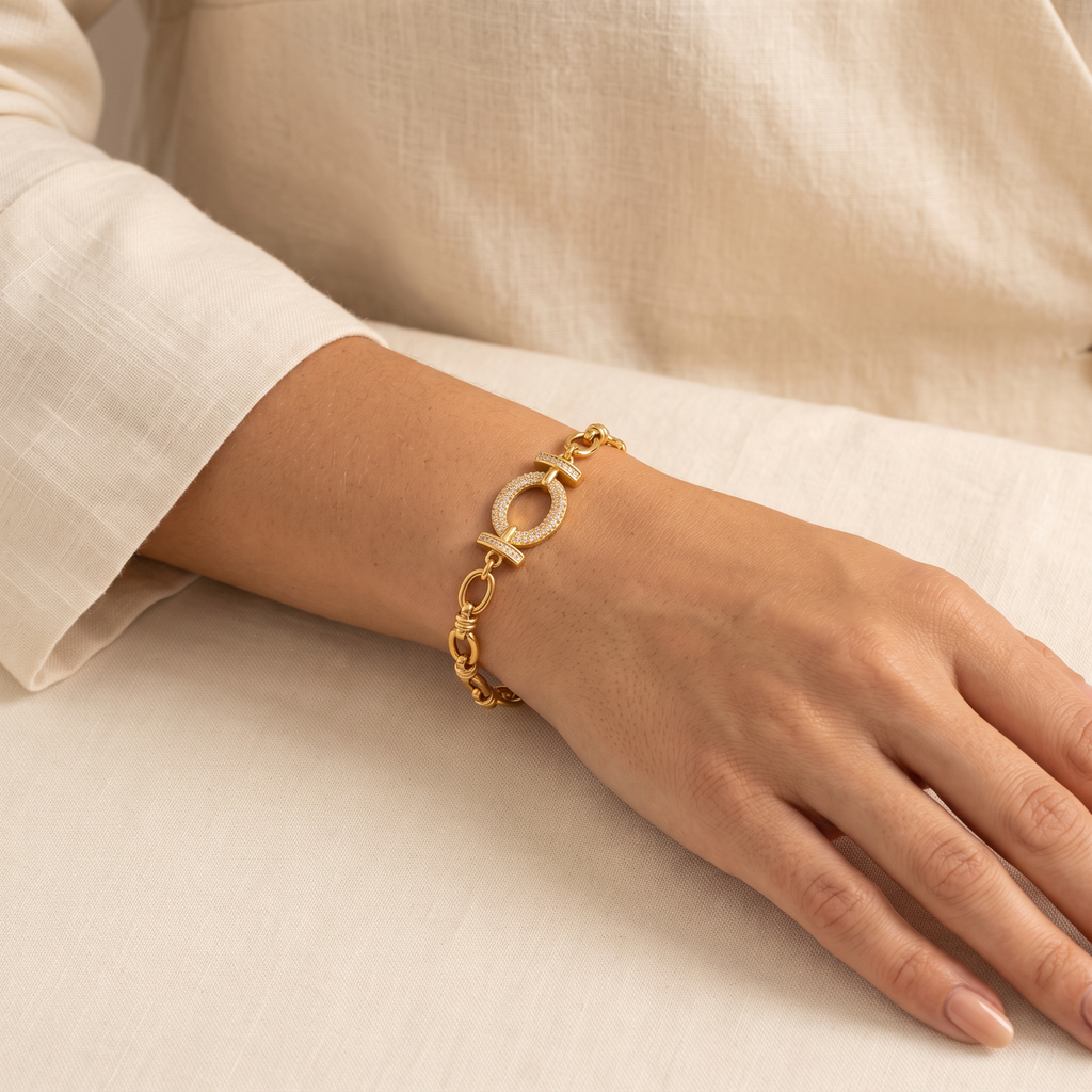 Pulsera Círculo Cristal con dije circular de circonitas