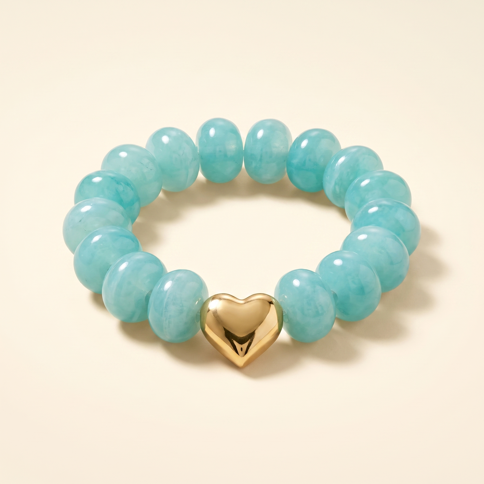 Pulsera Corazón Pop Aguamarina de cuentas grandes con dije de corazón