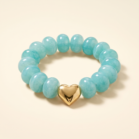 Pulsera Corazón Pop Aguamarina de cuentas grandes con dije de corazón
