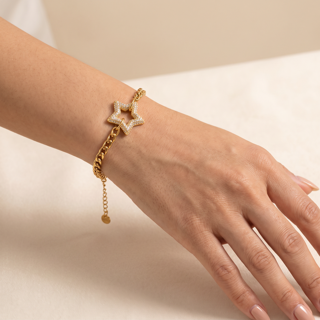 Pulsera Estrella Brillante con dije de estrella de circonitas