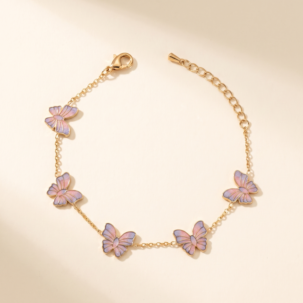 Pulsera Mariposa con mariposas en rosado y morado