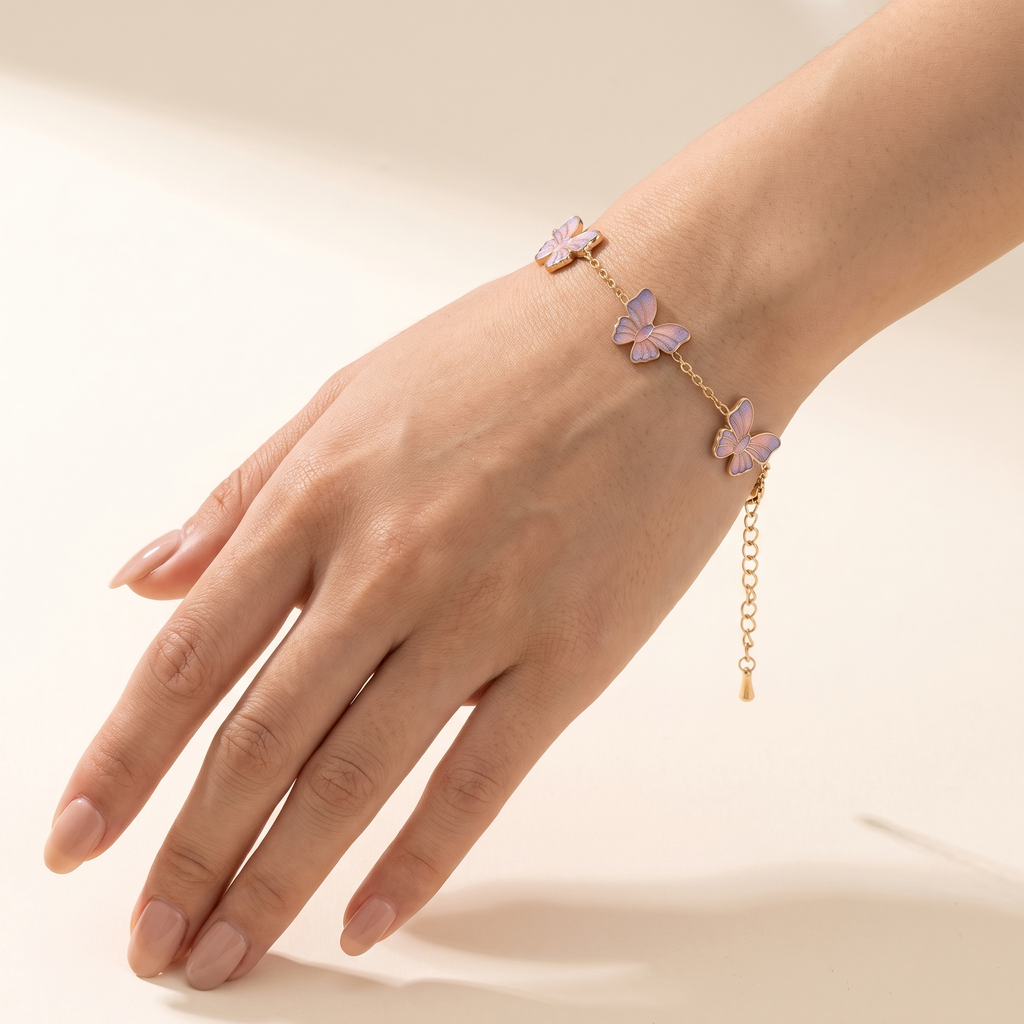 Pulsera Mariposa con mariposas en rosado y morado