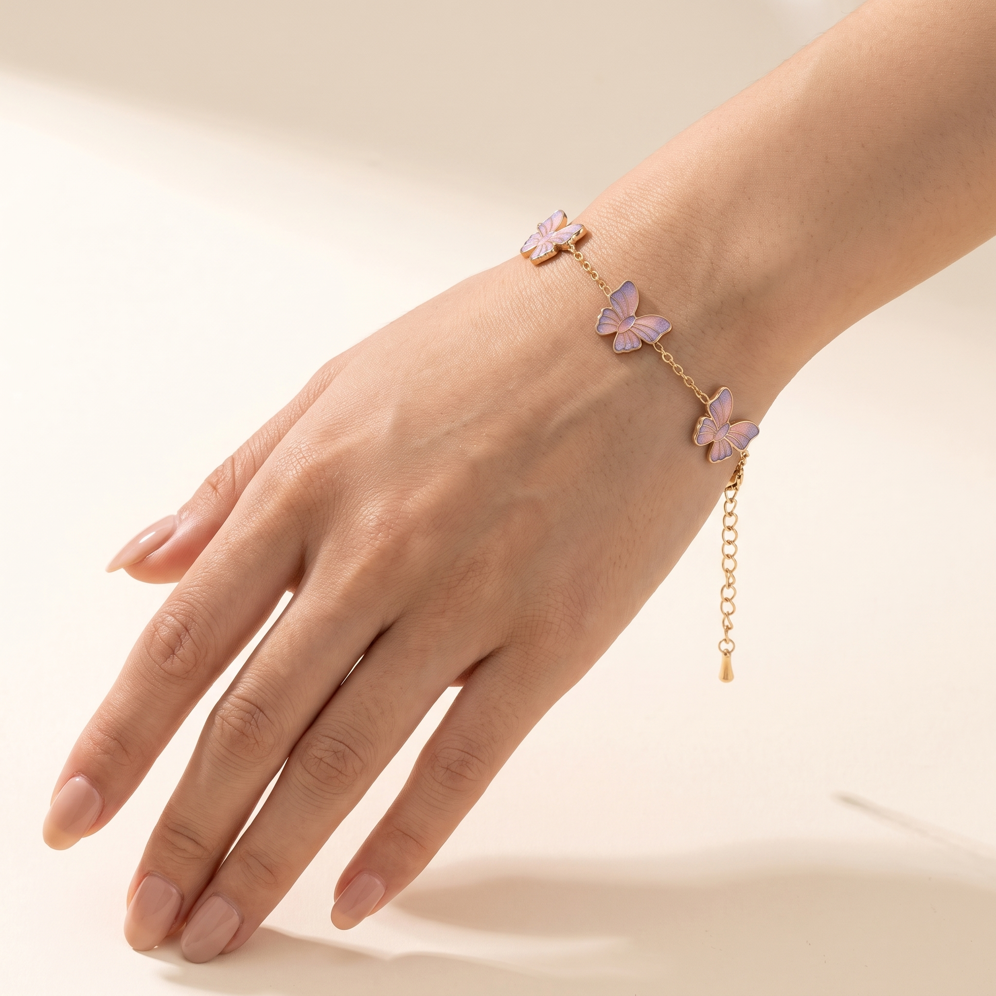 Pulsera Mariposa con mariposas en rosado y morado